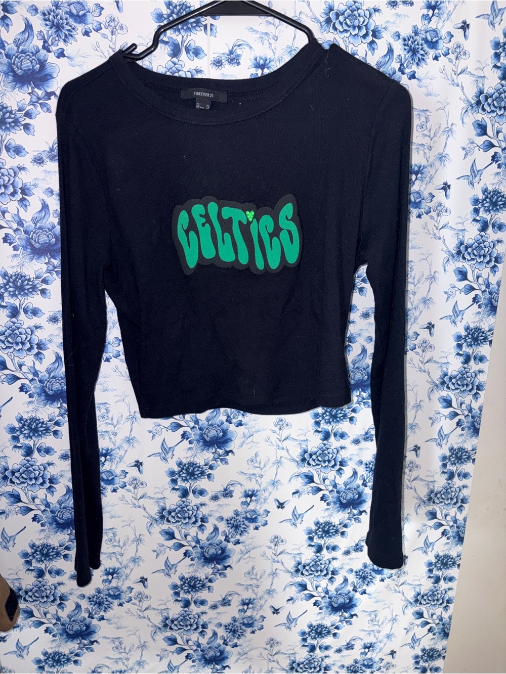 Black Long Sleeve Tee with Green - Picture 2 of 3